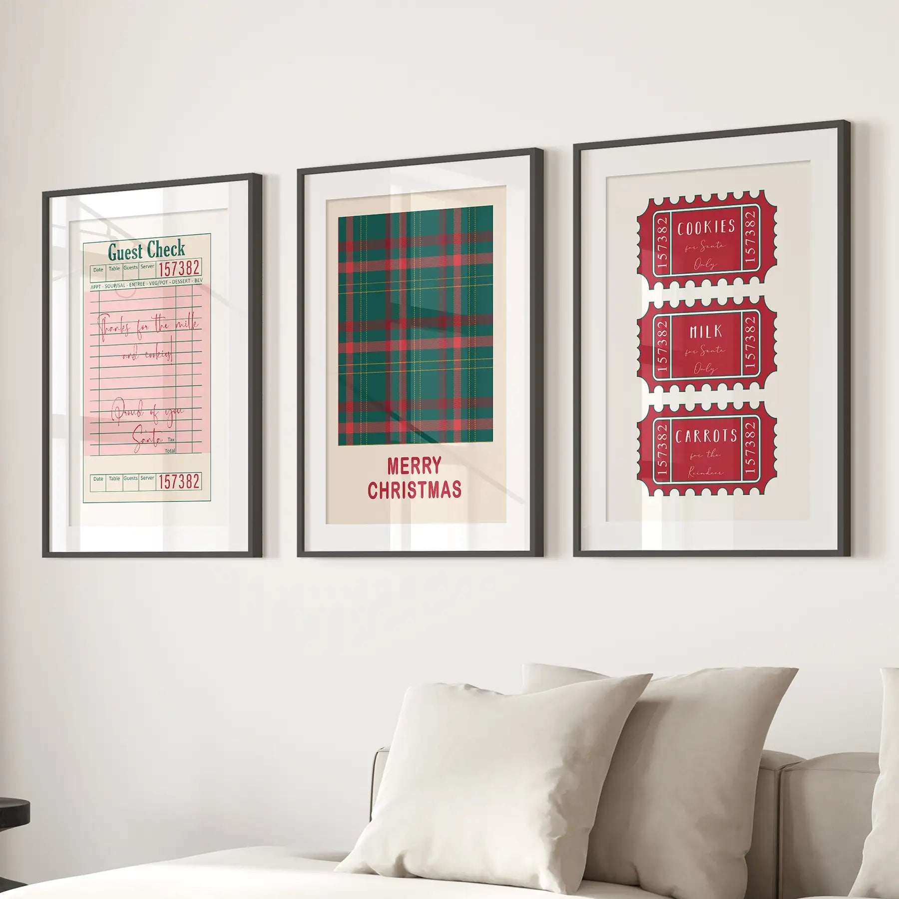 Christmas Wall Art Set. Guest Check, Santa Tickets