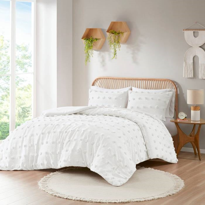 King/Cal King 3-Piece Ivory Pompom Microfiber Comforter Set