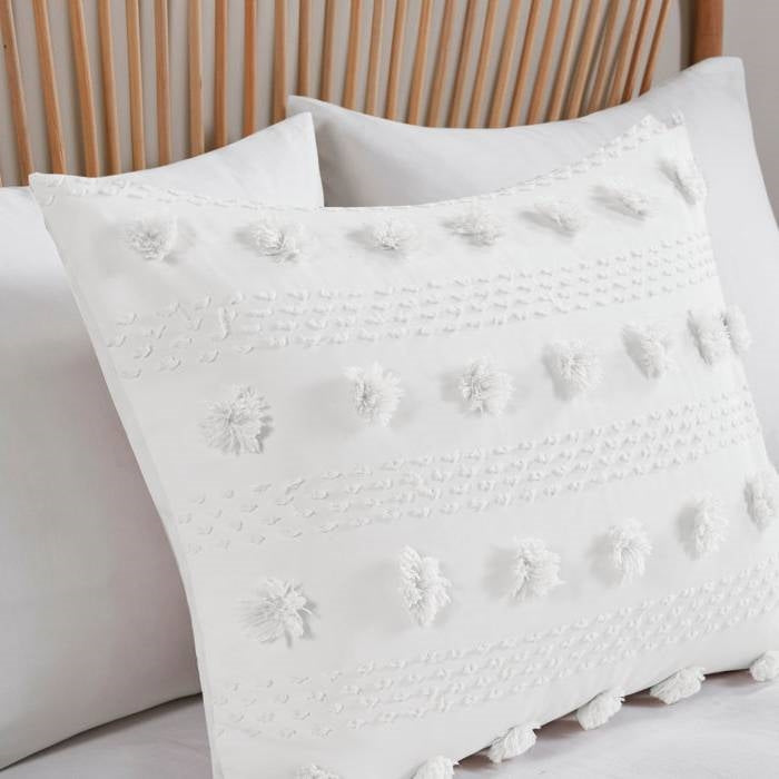 King/Cal King 3-Piece Ivory Pompom Microfiber Comforter Set