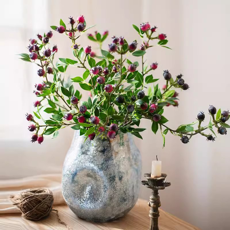 Artificial Fruit Alpine Blueberry Stem 22.4" Tall Silk Plant