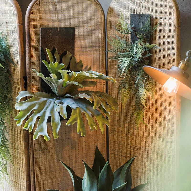 Artificial Faux Fern Madagascar Staghorn Wood Board Hanging