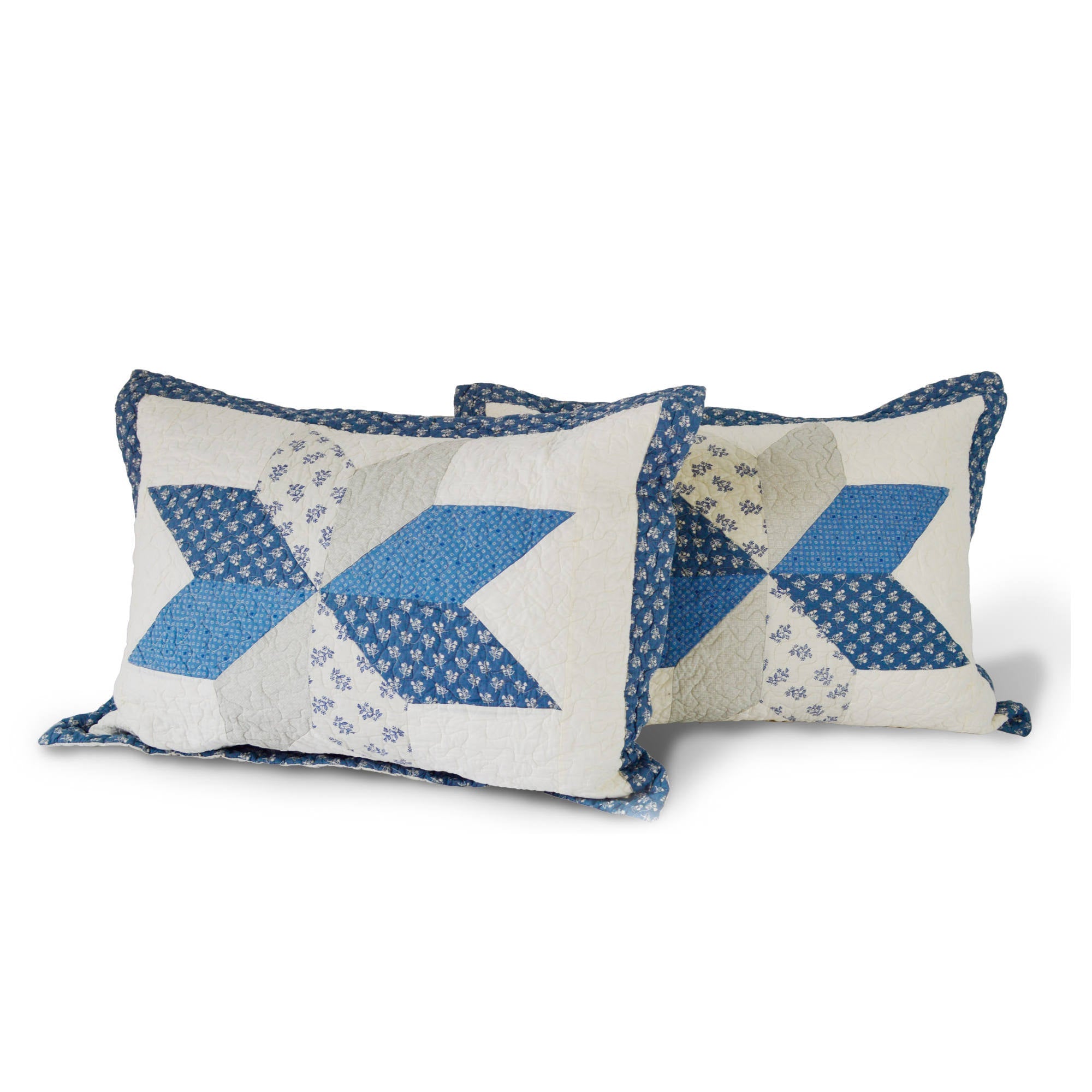 Kasentex 100% Cotton Summer Diamond Blue Patchwork Quilt King Size Pillow Sham, Boho Style, Motif Blue and Ivory, Room Decor, Graduation Gifts