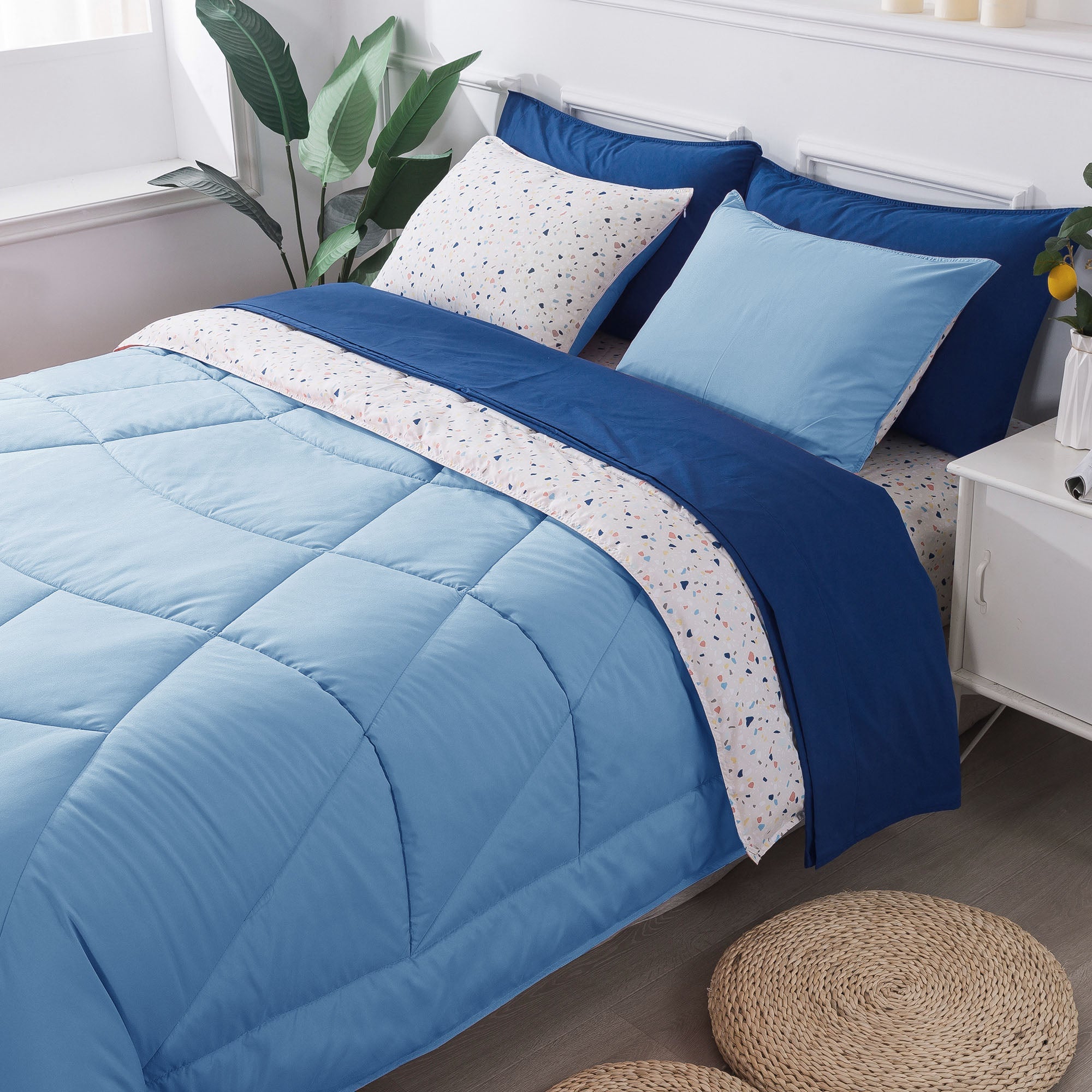 Kasentex Reversible 5 and 7 Piece Ultra Soft Cozy Bed Comforter Sets, Room Decor