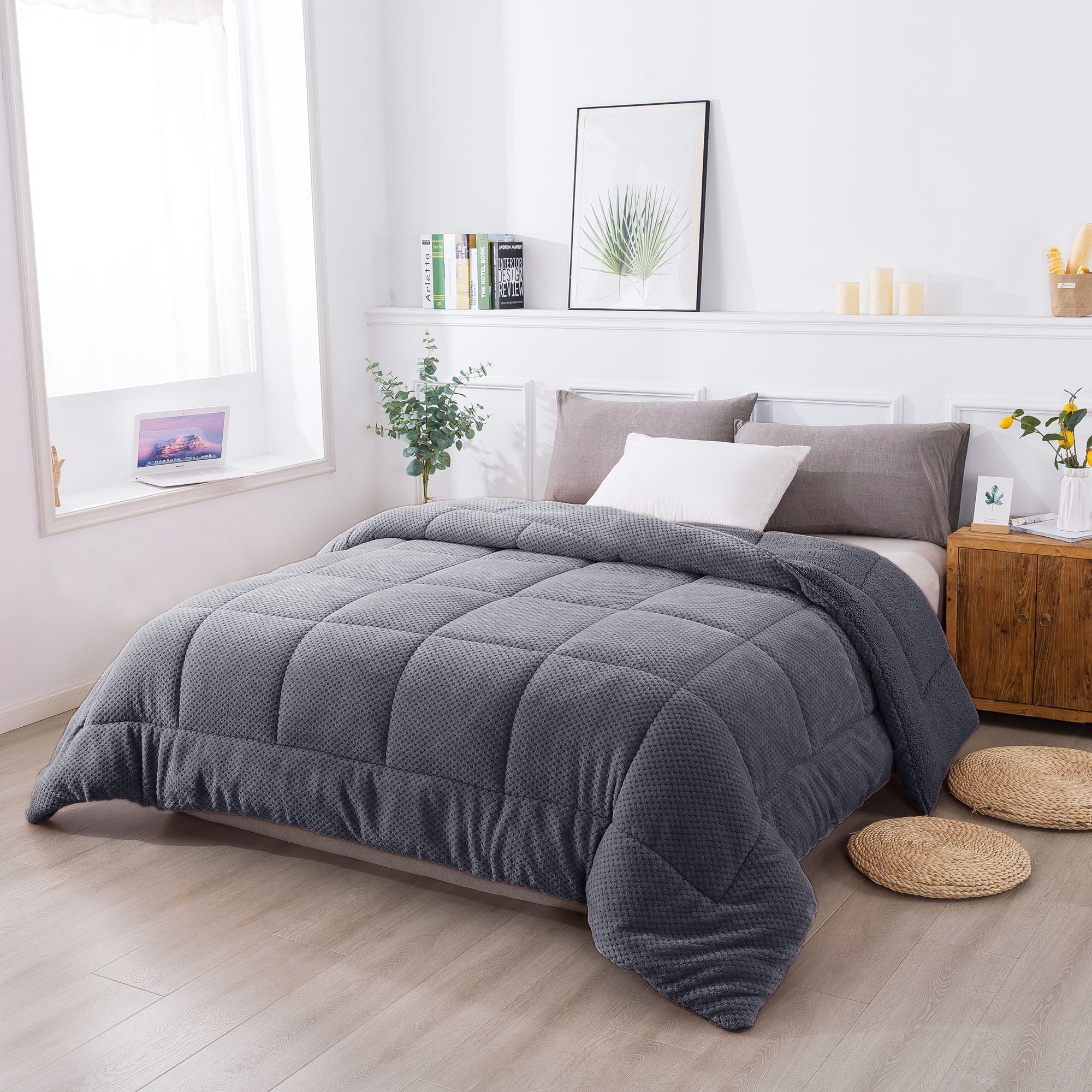 Kasentex Ultra Soft All Season Reversible Plush Sherpa Lined Comforter, Twin, Queen, King