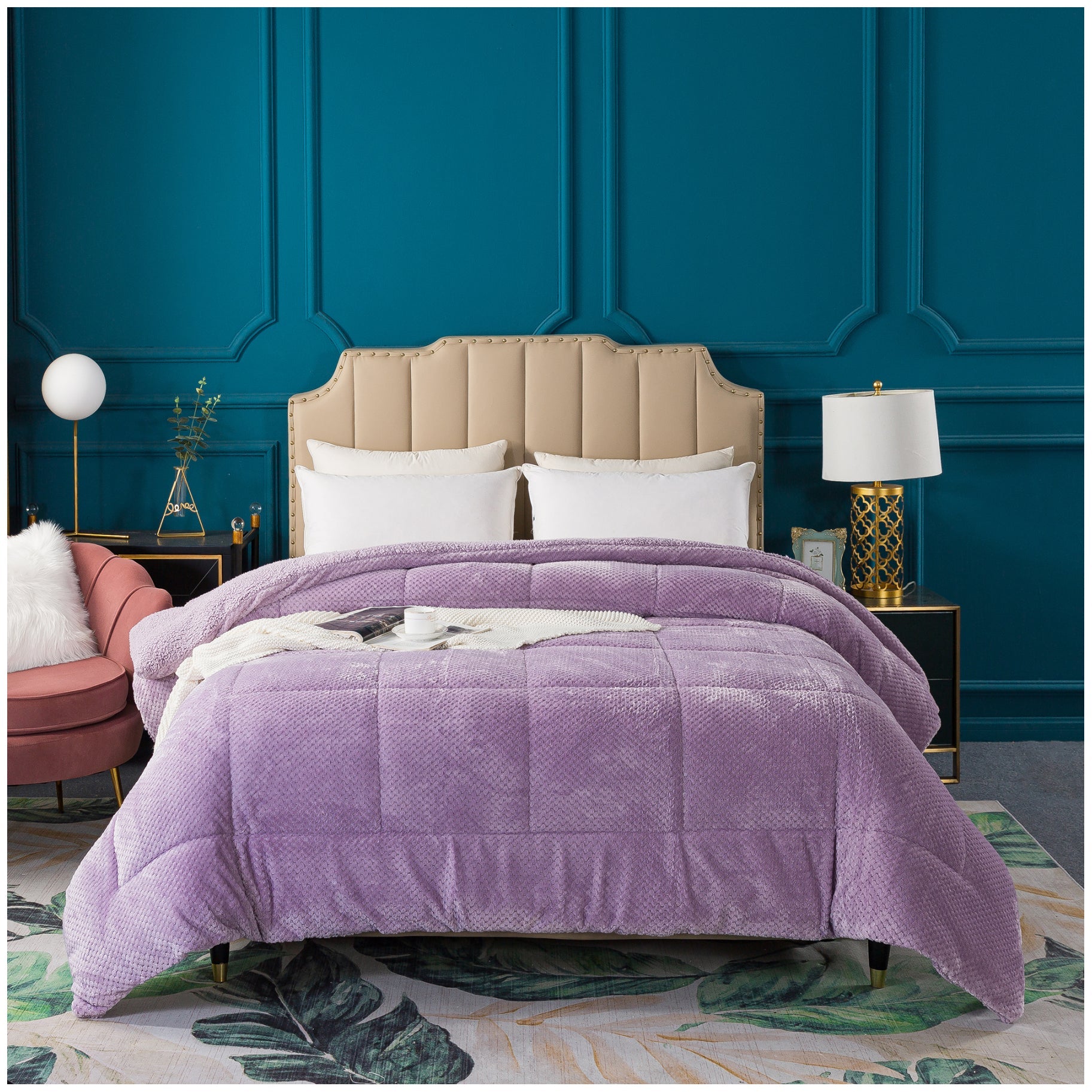 Kasentex Ultra Soft All Season Reversible Plush Sherpa Lined Comforter, Twin, Queen, King