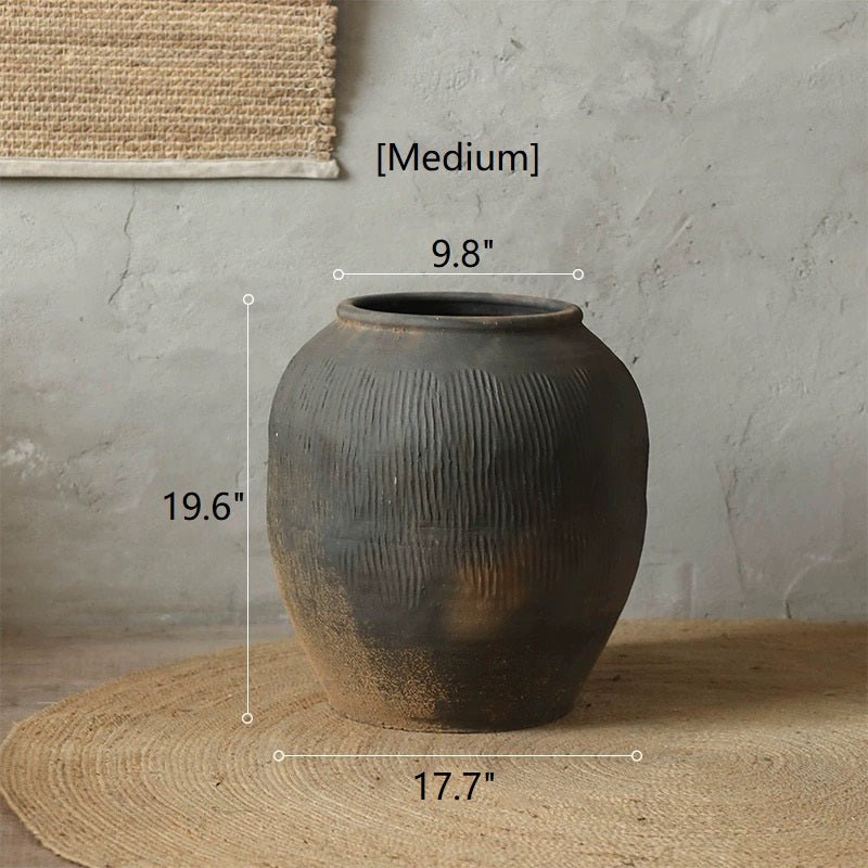 Round Earthenware Gray Pot