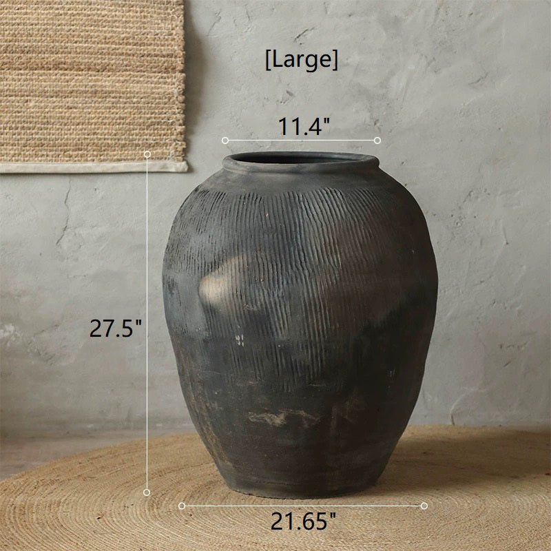 Round Earthenware Gray Pot
