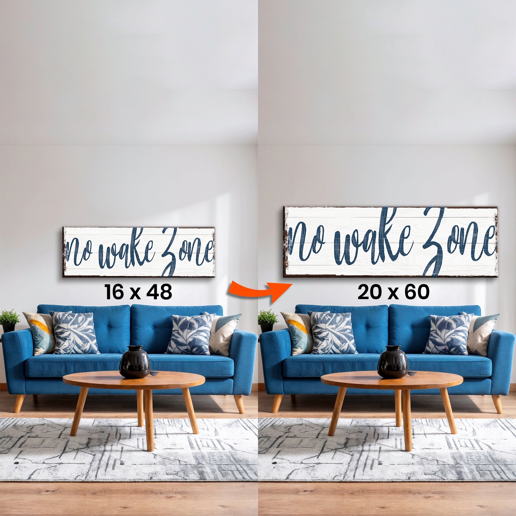Upgrade Your 48x16 Inches Canvas 'No Wake Zone Sign XV To 60x20 Inches Canvas