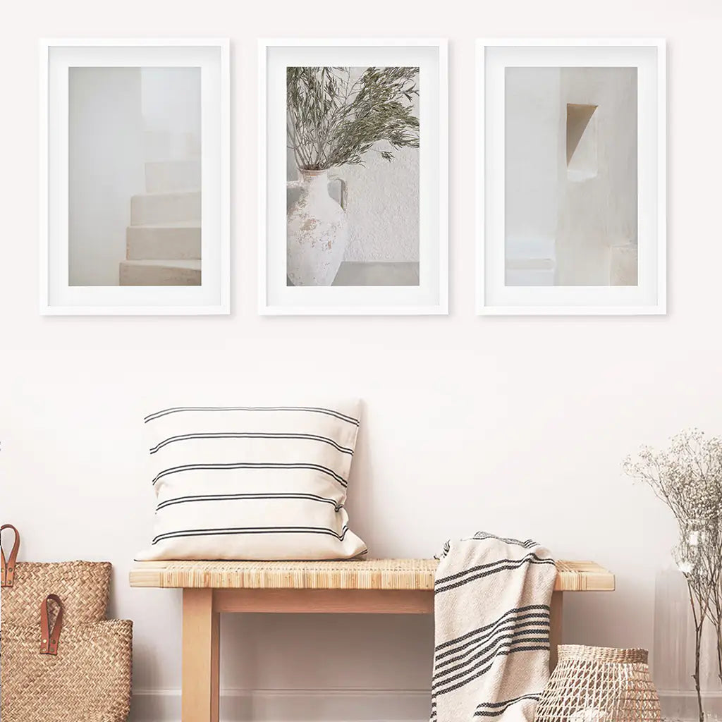 Boho Architectural Set of 3 Pieces. Neutral Tones