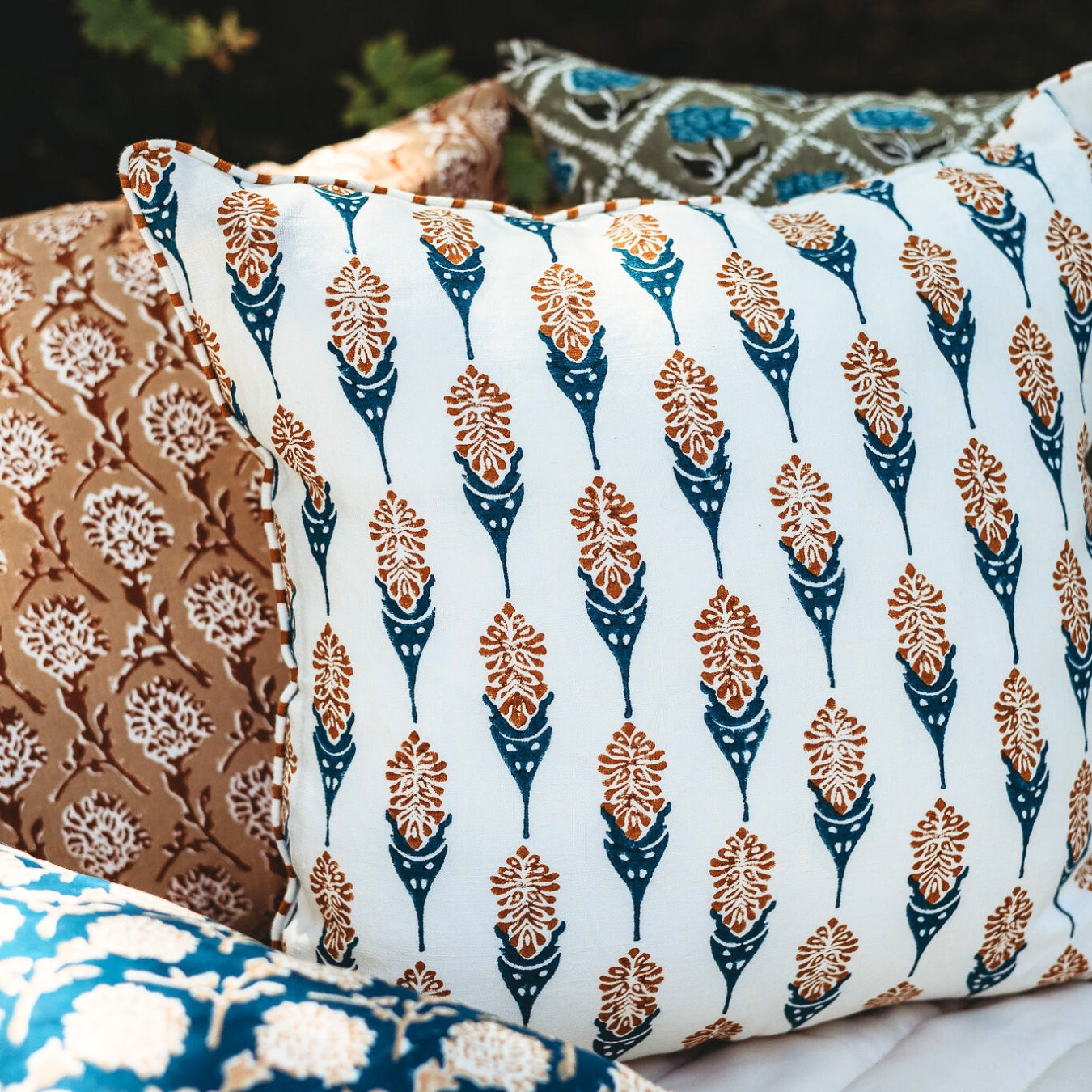 Bahaar Throw Pillow Cover - Ginger & Blue