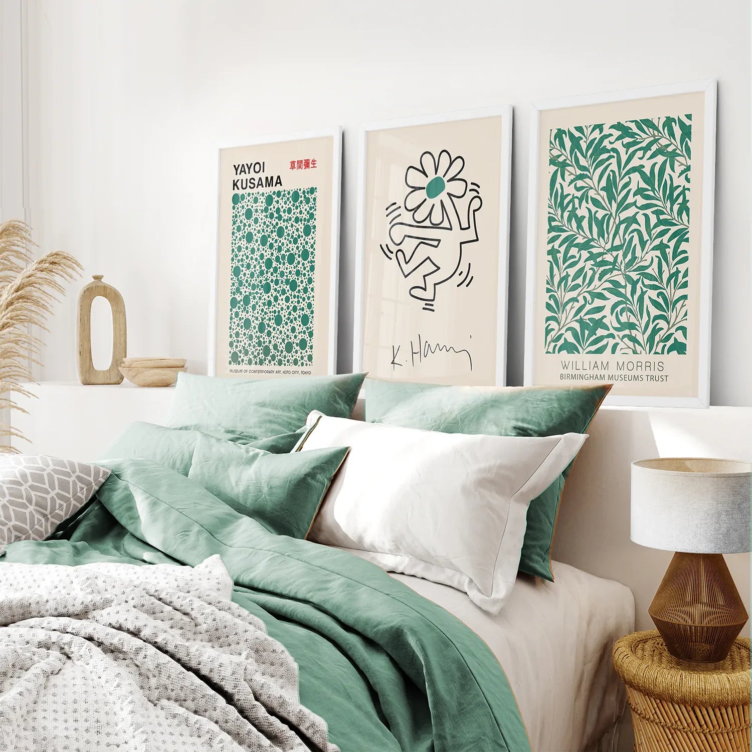 Exhibition Green Art Set of 3 Abstract Print