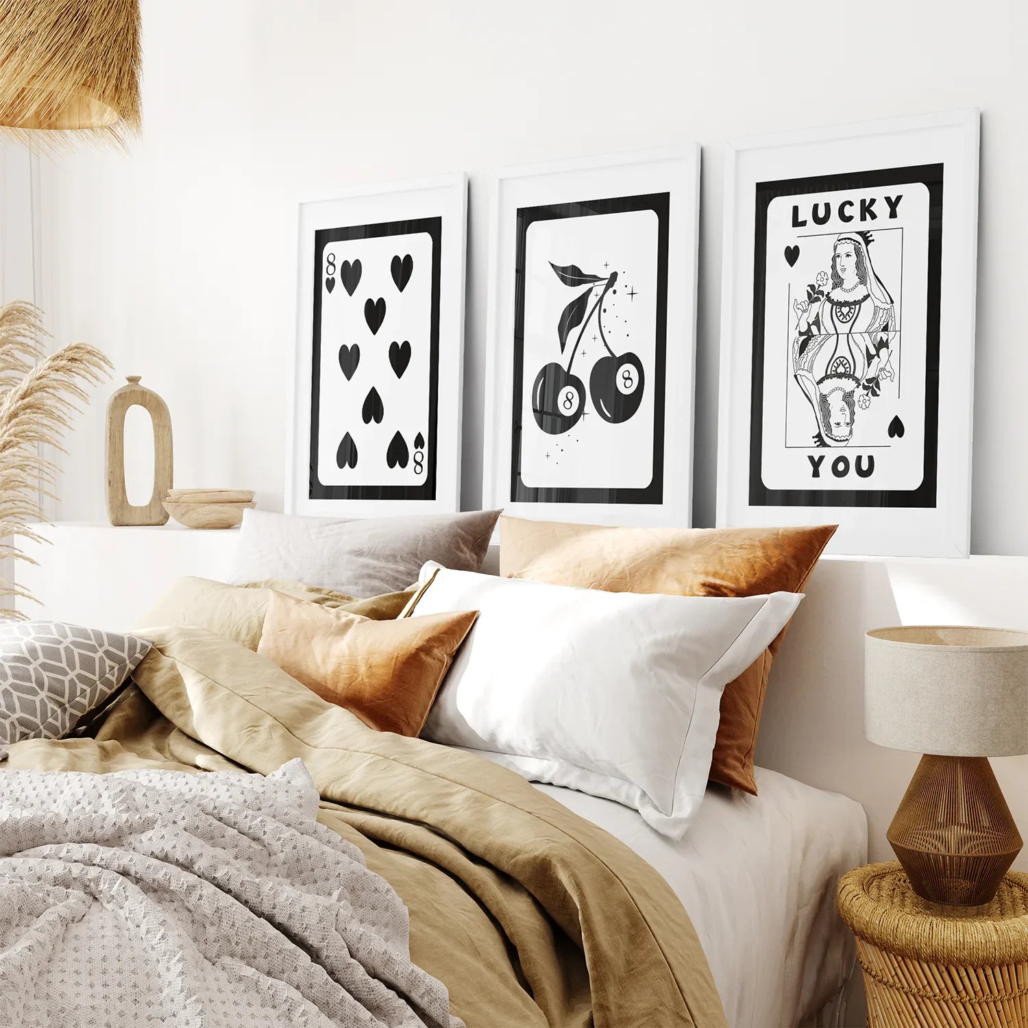 Black and White 8 Ball Cherry Art Set of 3 Prints