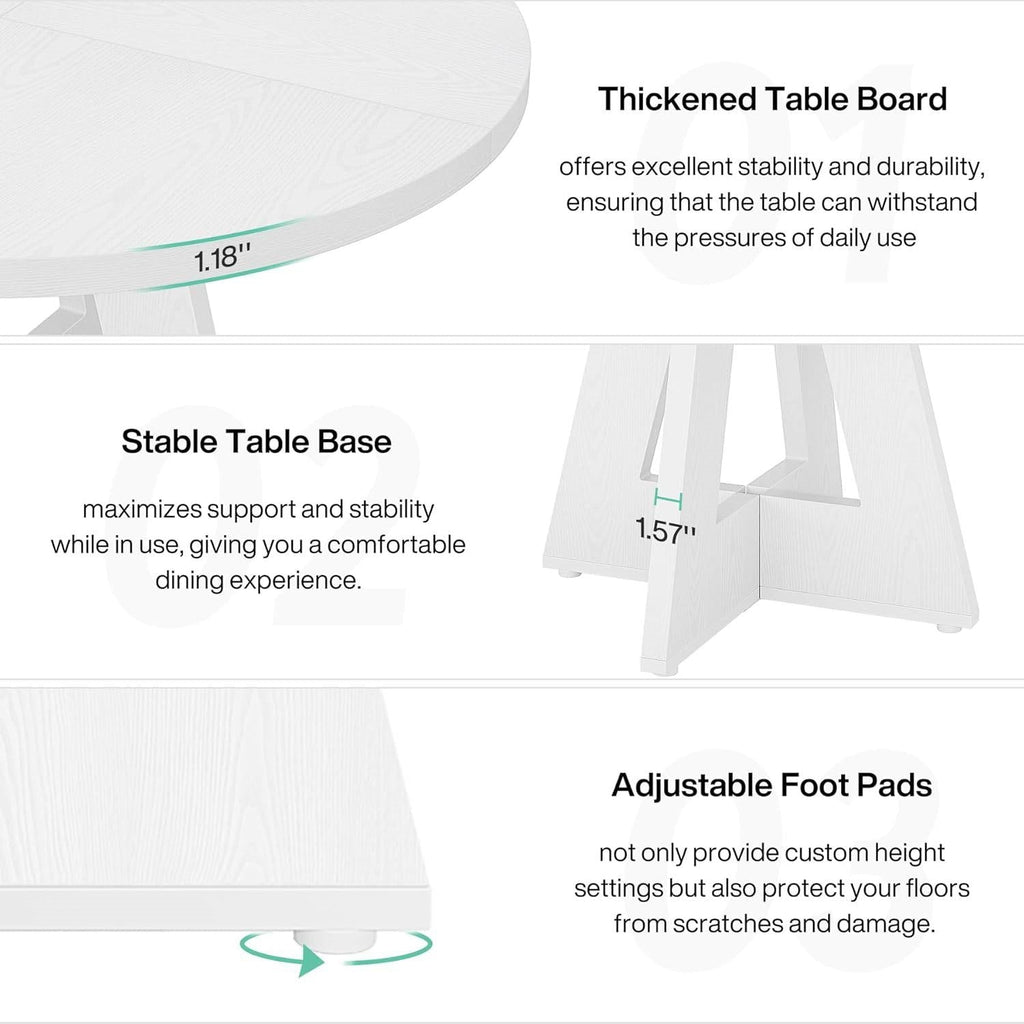 Modern Kitchen Round Circular Dining Table in White Wood Finish