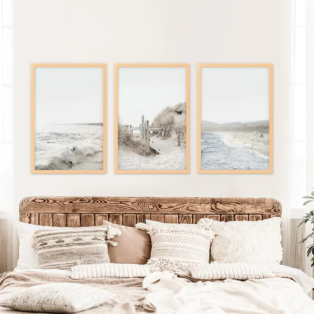 3 Piece Coastal Landscape. Waves, Surfers, Beach Pathway