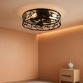Black Caged Ceiling Fan With Lights Low Profile Flush Mount Remote
