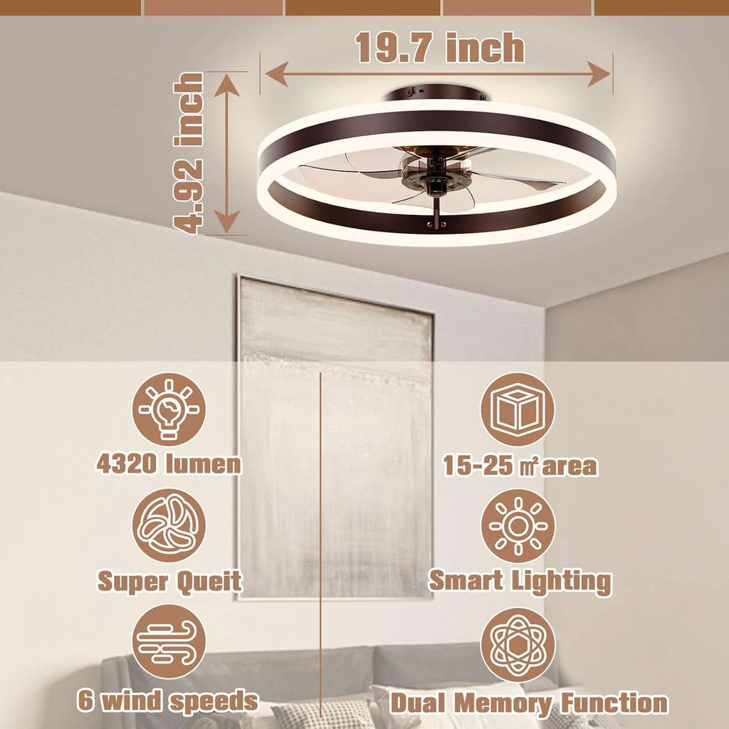 19.7 Inch Low Profile Ceiling Fan With Light Remote