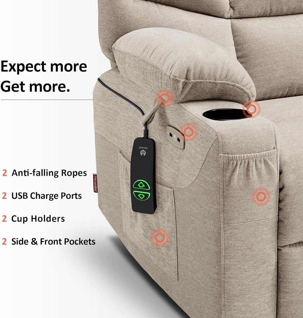 Power Lift Recliner Chair With Extended Footrest Oatmeal Fabric