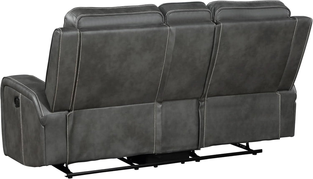 Gray Faux Leather Reclining Loveseat With Manual Recline