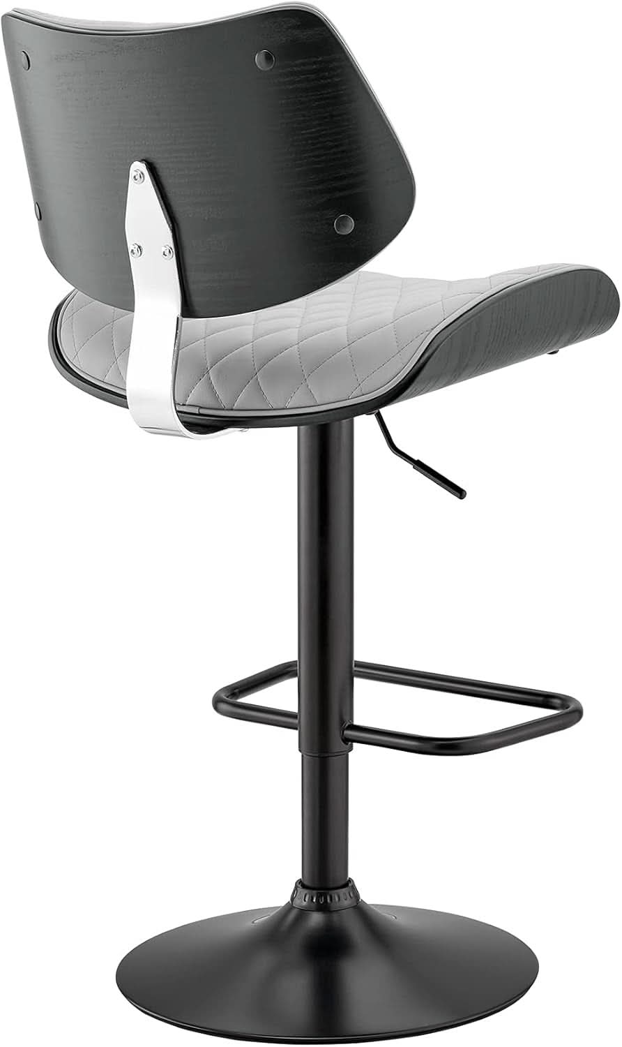 Grey Faux Leather Swivel Bar Stool With Adjustable Height