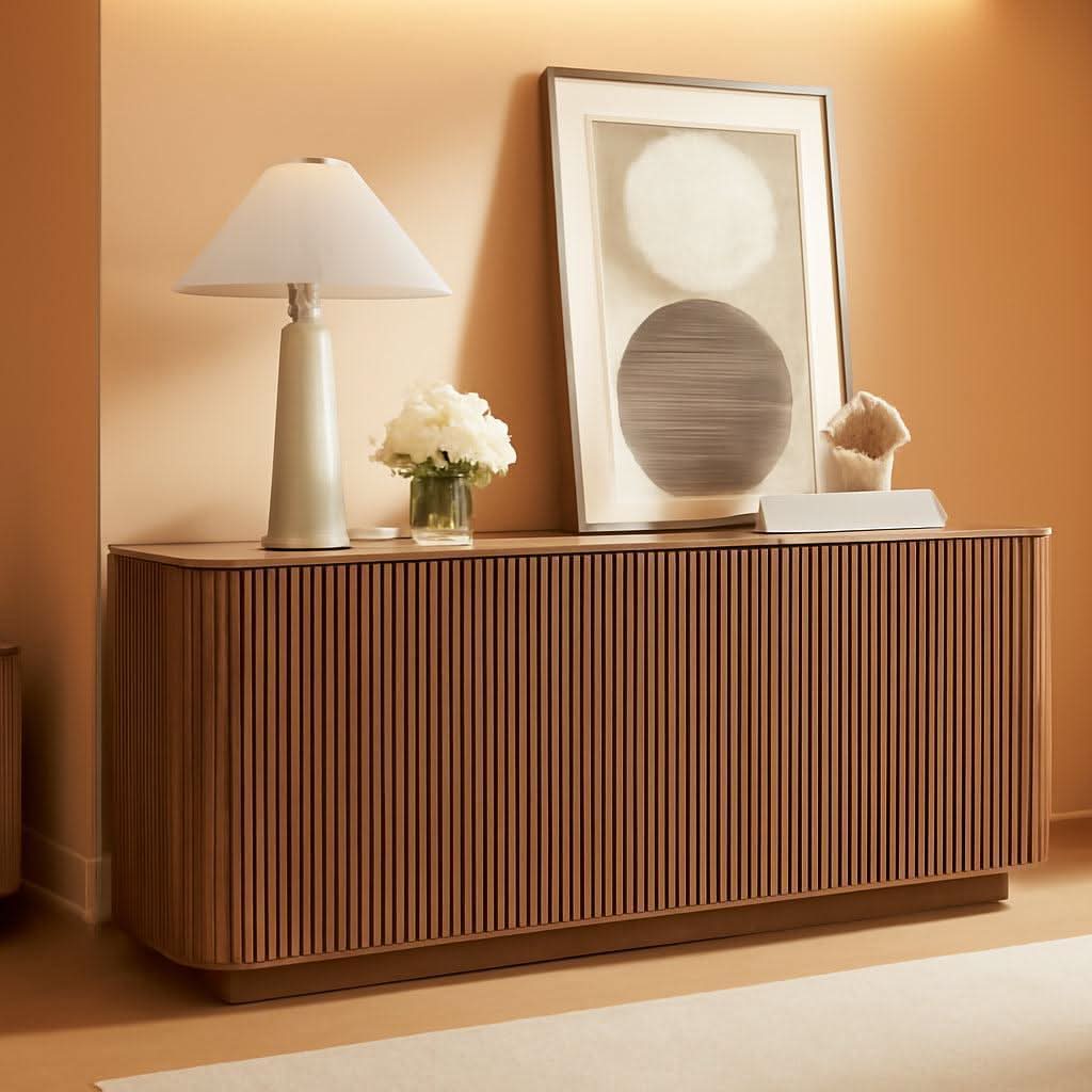 64 Inch Walnut Contemporary Buffet Sideboard Cabinet