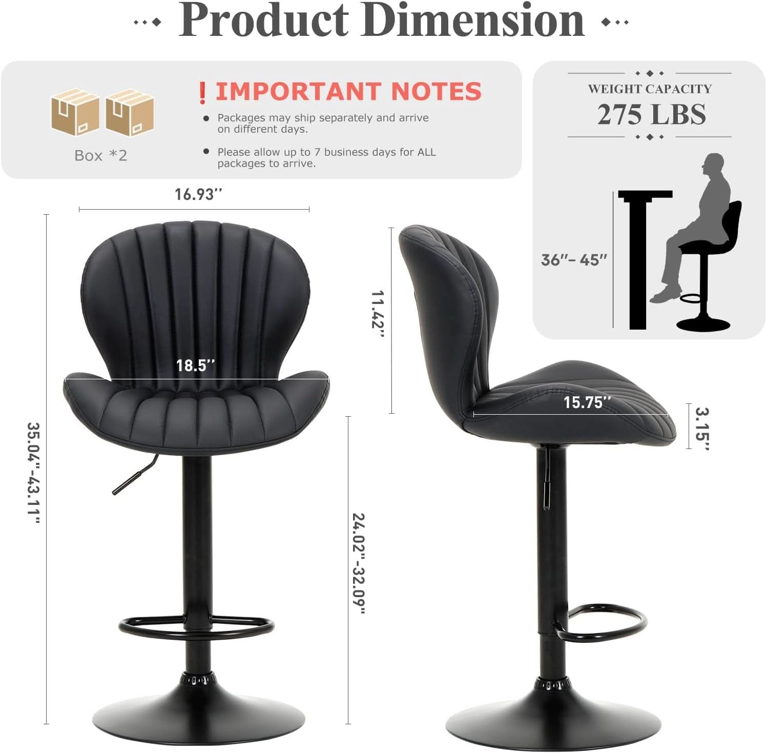 Black Adjustable Faux Leather Swivel Bar Stool Set Of Four