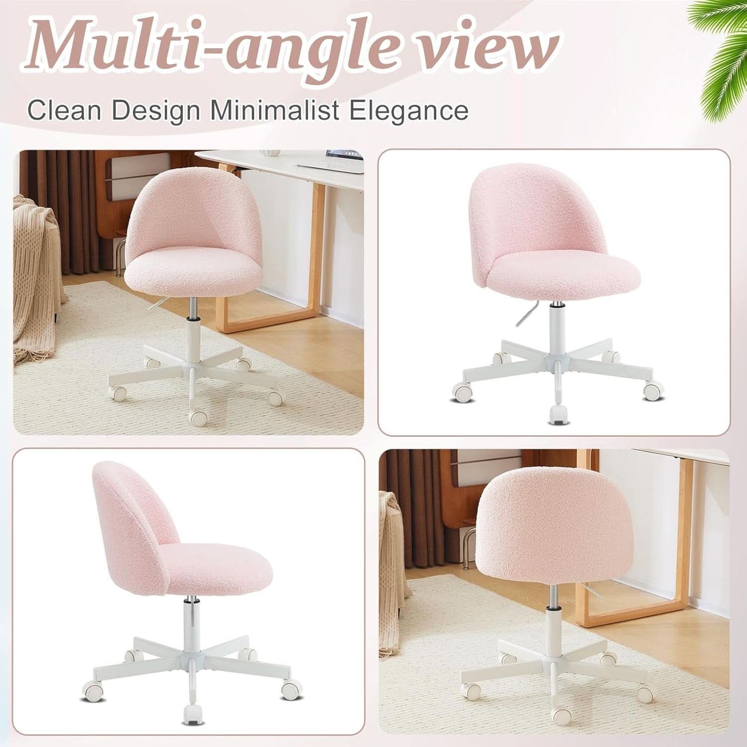 Pink Teddy Desk Chair With Lumbar Support And Wheels