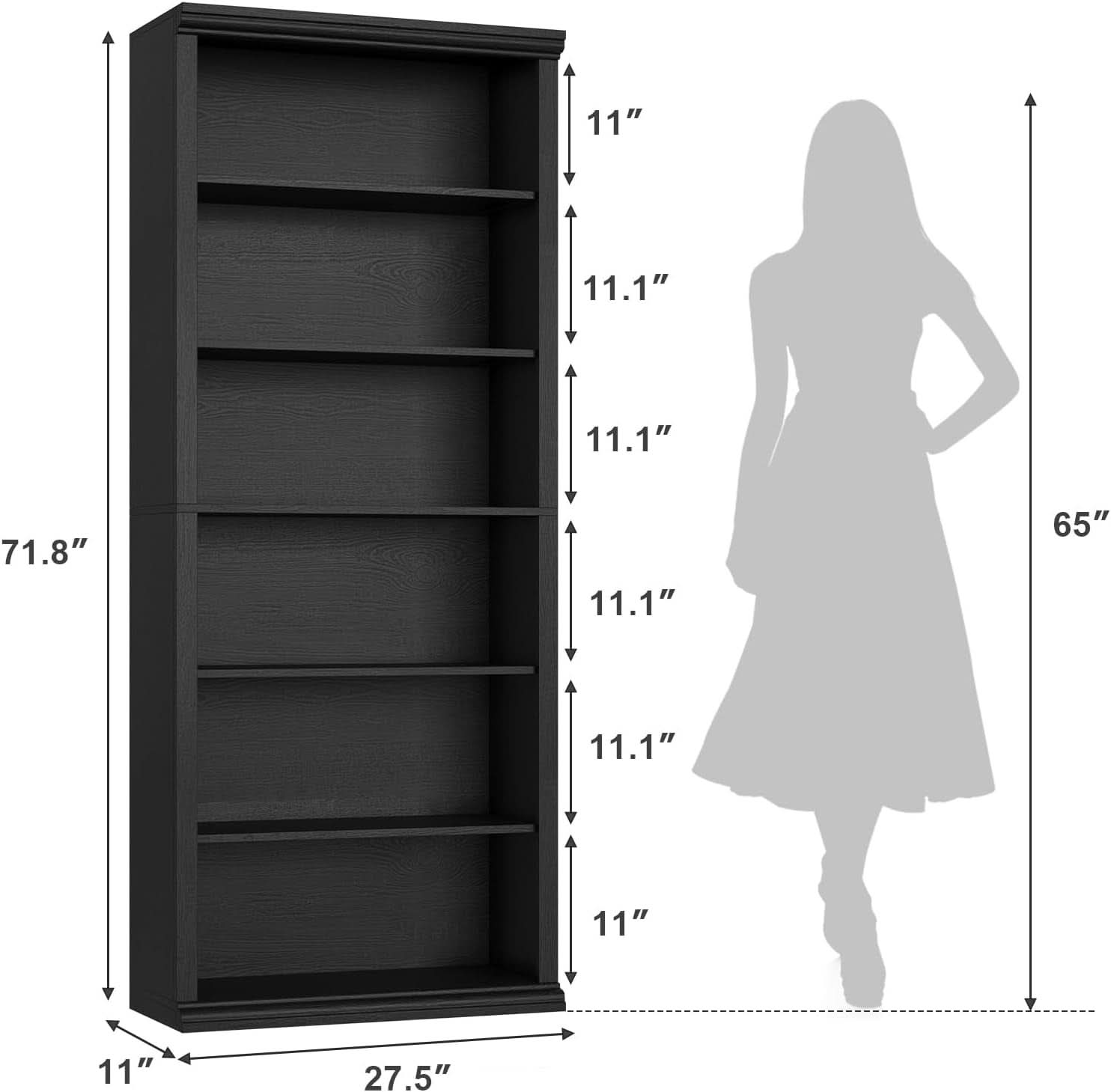 28 Inch Wide Tall Bookcase With Six Tiers For Home Office Storage For Living Room Organization