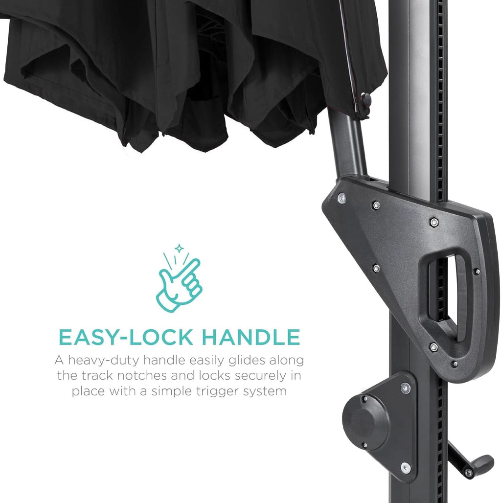 10 Ft Solar LED Cantilever Patio Umbrella With 360 Degree Rotation And Easy Tilt Offset Hanging Design Cross Base