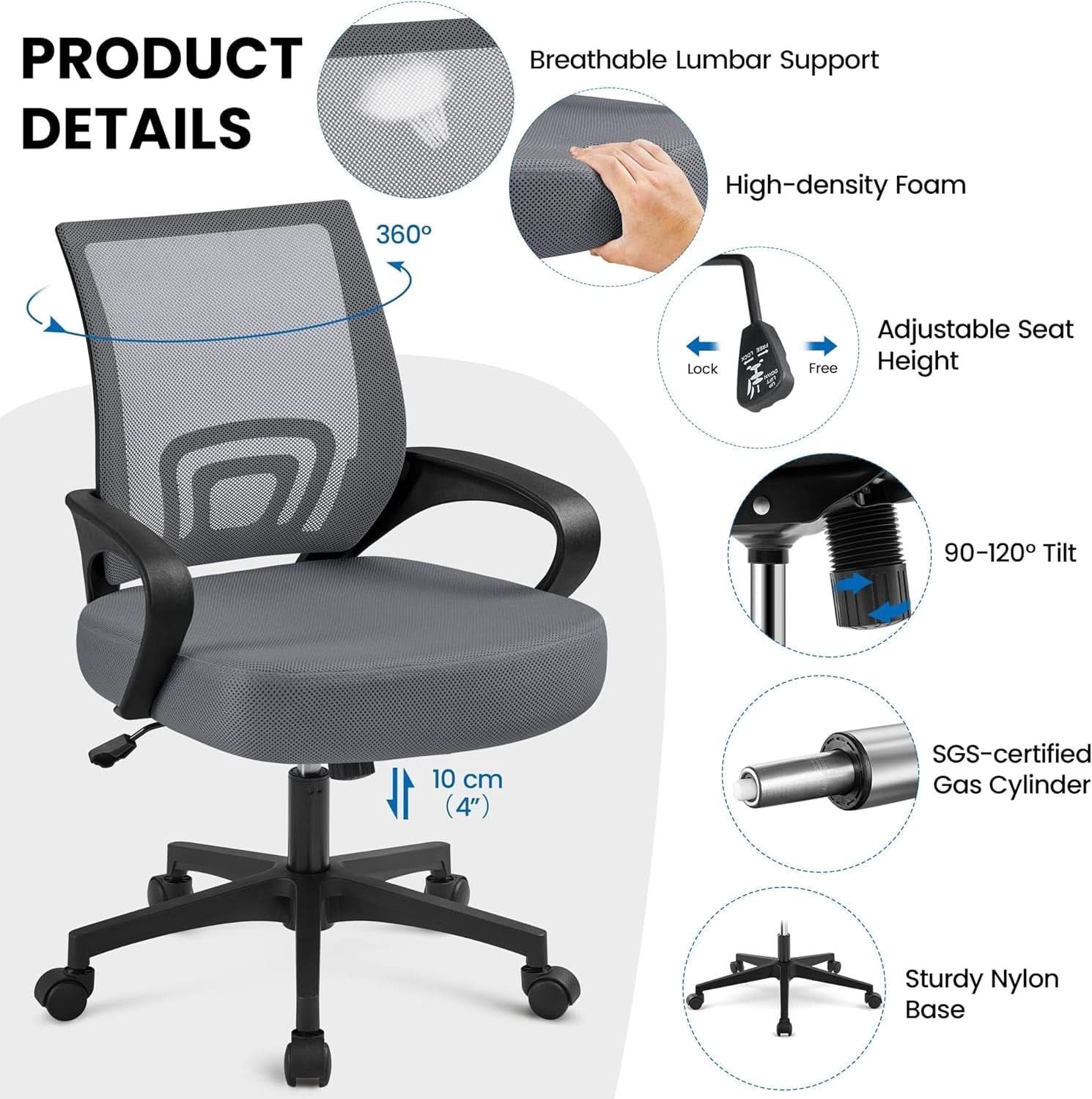 2 Pack Ergonomic Mesh Office Chairs With 360 Degree Rolling Casters Dark Gray For Home Office