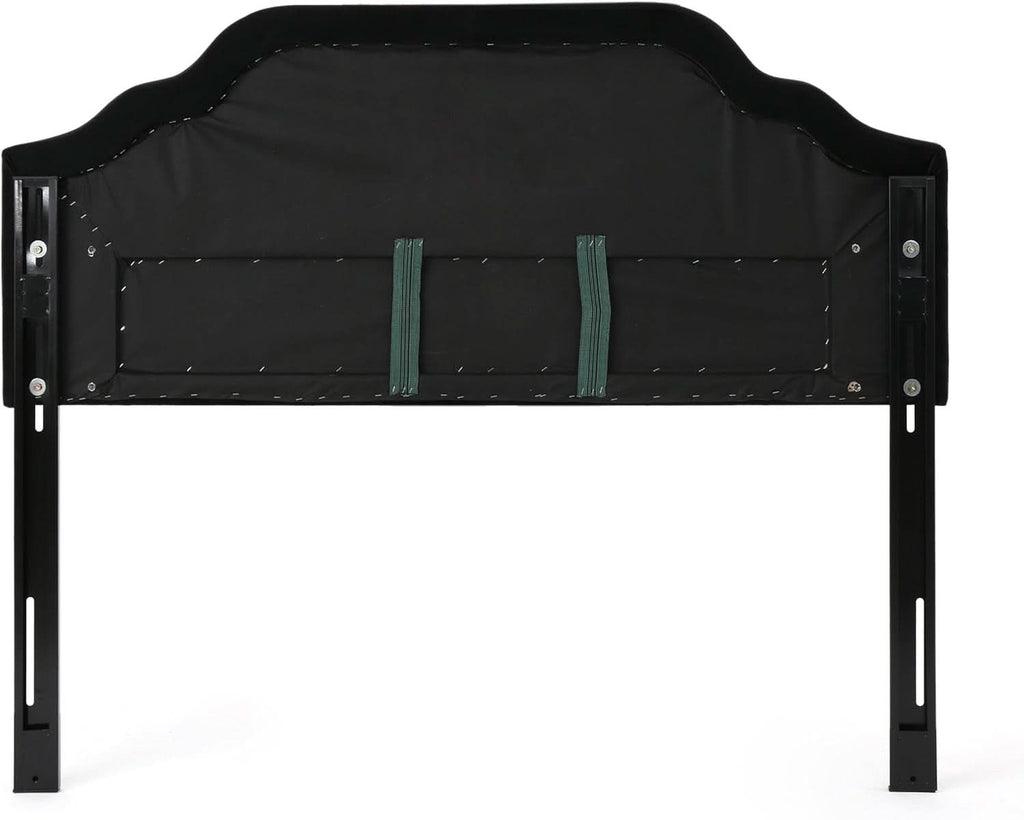 Contemporary Black Velvet Headboard with Button Tufted Design