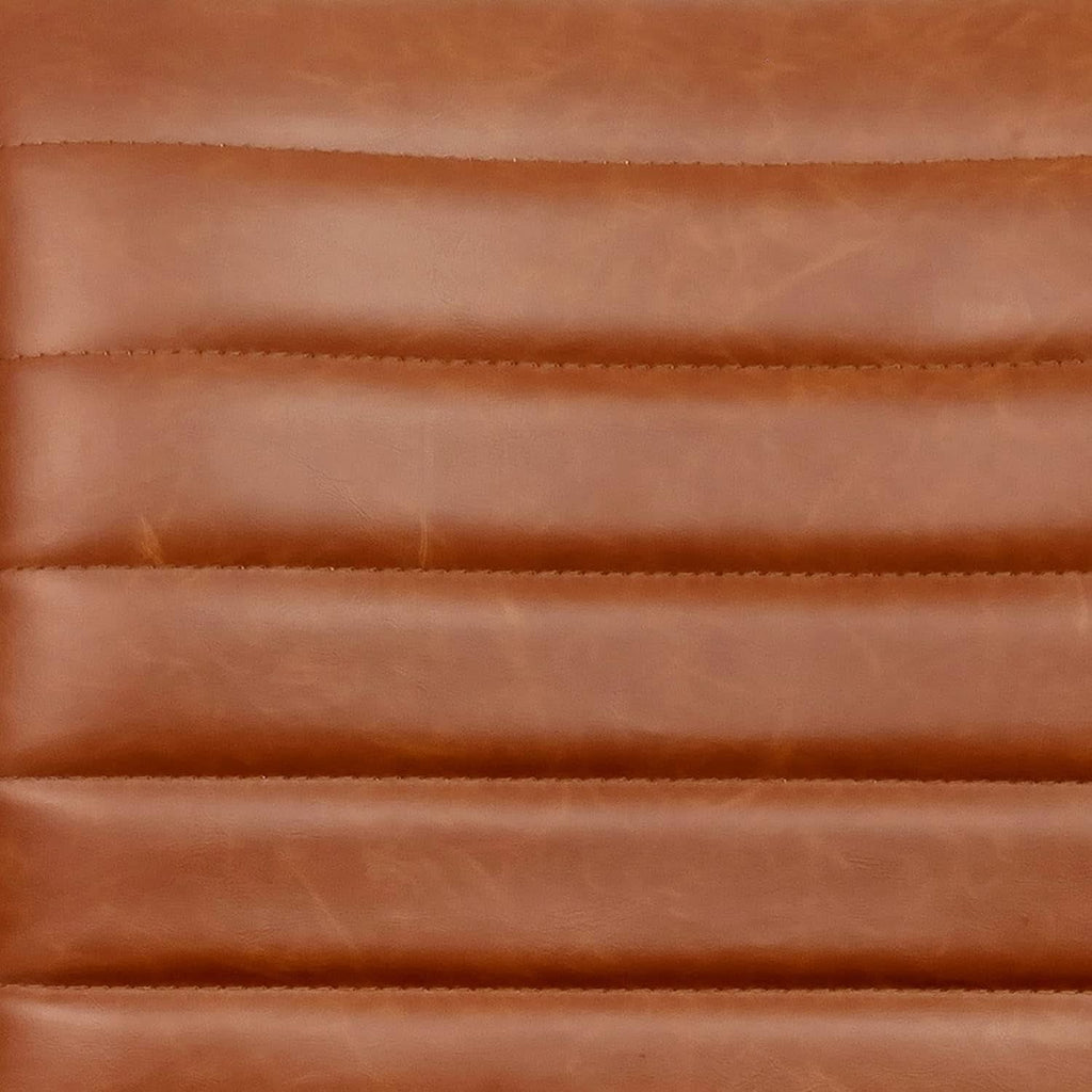 Low-Back Ribbed Upholstered Vinyl Swivel Desk Chair, Brown, Adjustable Height
