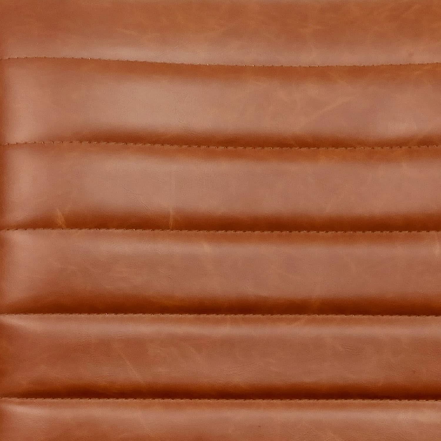Low-Back Ribbed Upholstered Vinyl Swivel Desk Chair, Brown, Adjustable Height