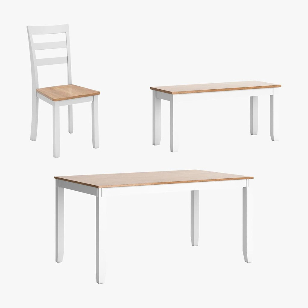 Dining Table Set White Mango Wood Contemporary Style Edition