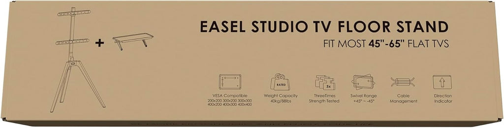 Wood Easel TV Stand For 45 To 65 Inch TVs Walnut Floor