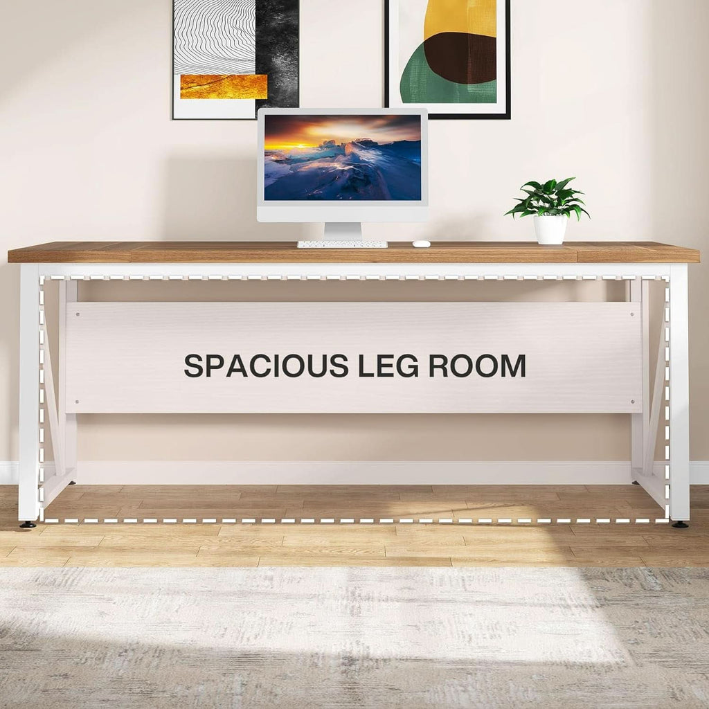 63 Inch L Desk With File Cabinet Walnut White Finish
