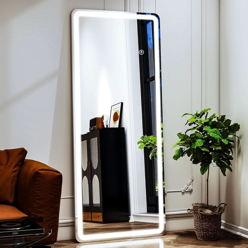 26x68 Inch Full Length Mirror With Lights LED Dimmable 3 Color Floor Standing Or Wall Hanging