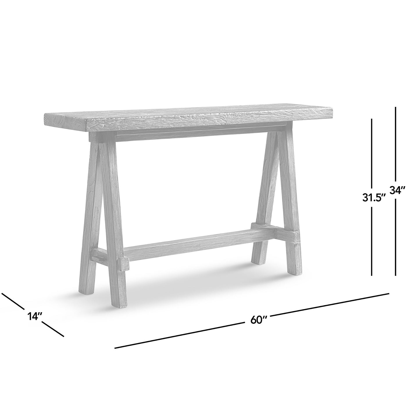 Hawthorne 60'' Solid Reclaimed Elm Trestle Console Table, Heritage Medium-Dark Brown