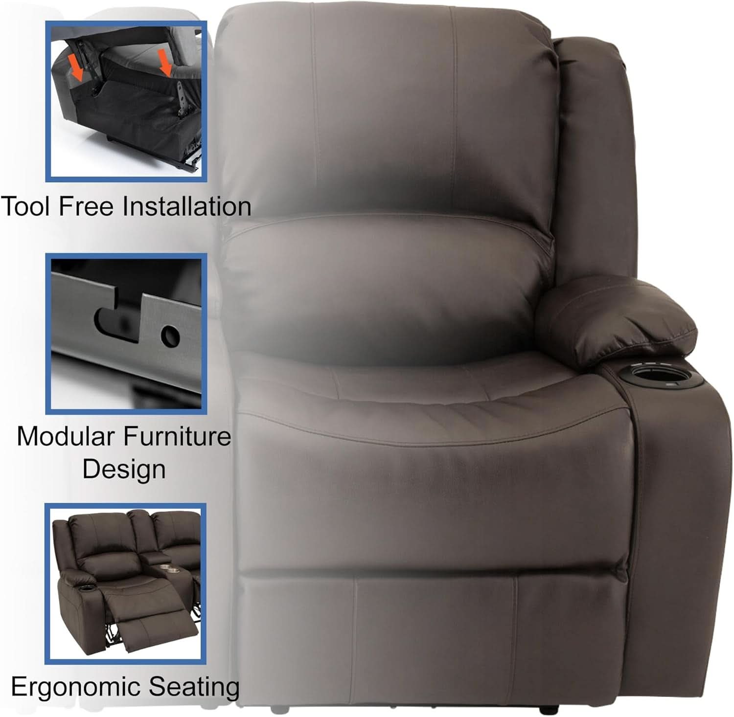 Powered Wall Hugger RV Recliner Sofa Loveseat 67In Chestnut