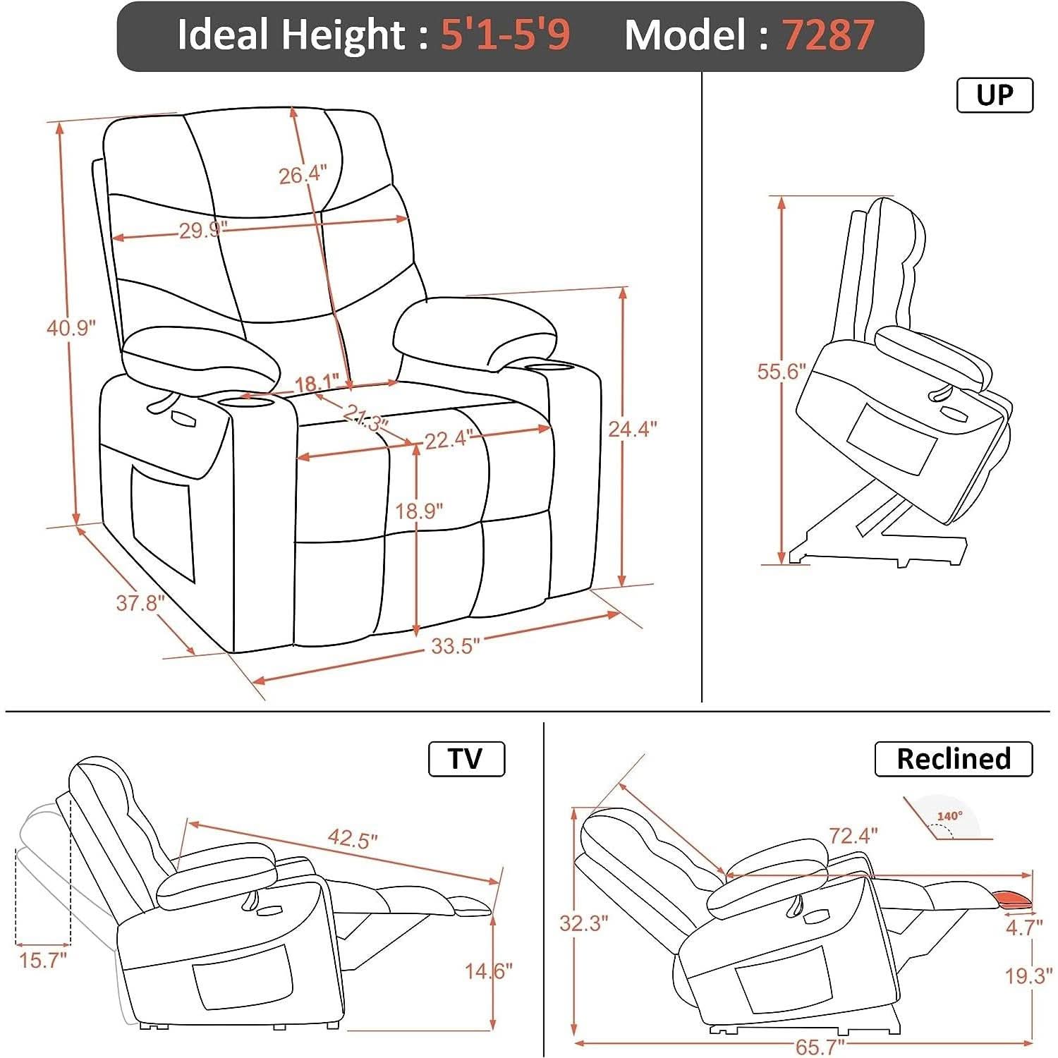 Power Lift Recliner Chair With Extended Footrest For Senior