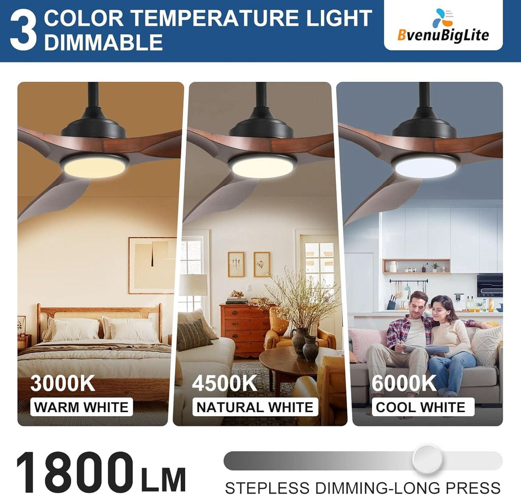 52 Inch Outdoor Weather Resistant Ceiling Fan With LED