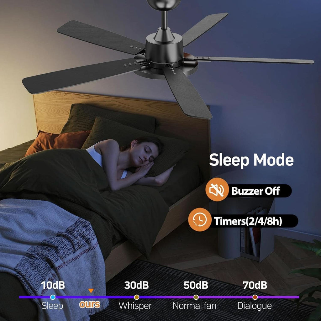 52 Inch Black Ceiling Fan With LED Light And Remote