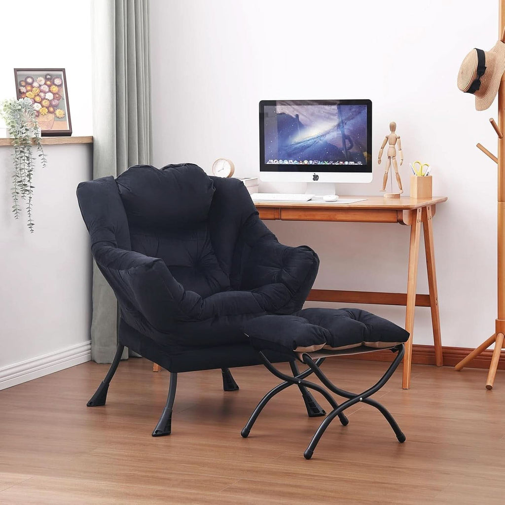 Large Upholstered Lounge Chair With Ottoman And Armrests