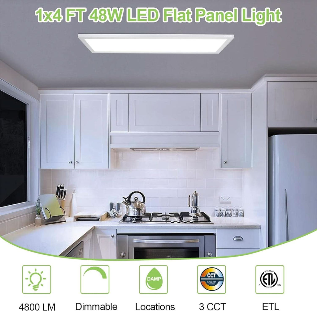 1X4 Ft Led Flat Panel Light Dimmable Selectable Color Temperature Ultra Slim Flush Mount Ceiling Lamp 4800 Lm 48W 2 Pack