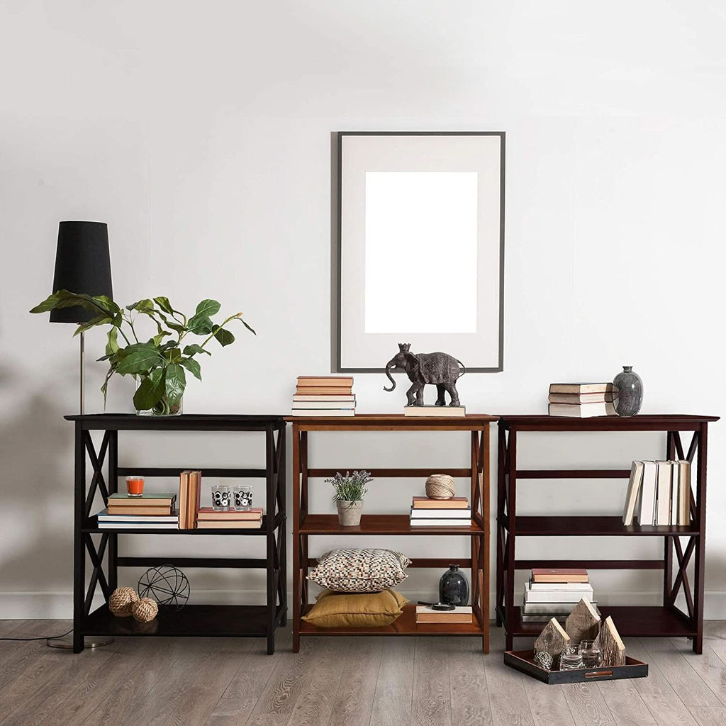 Three-Shelf Solid Wood Bookcase For Home Office Storage