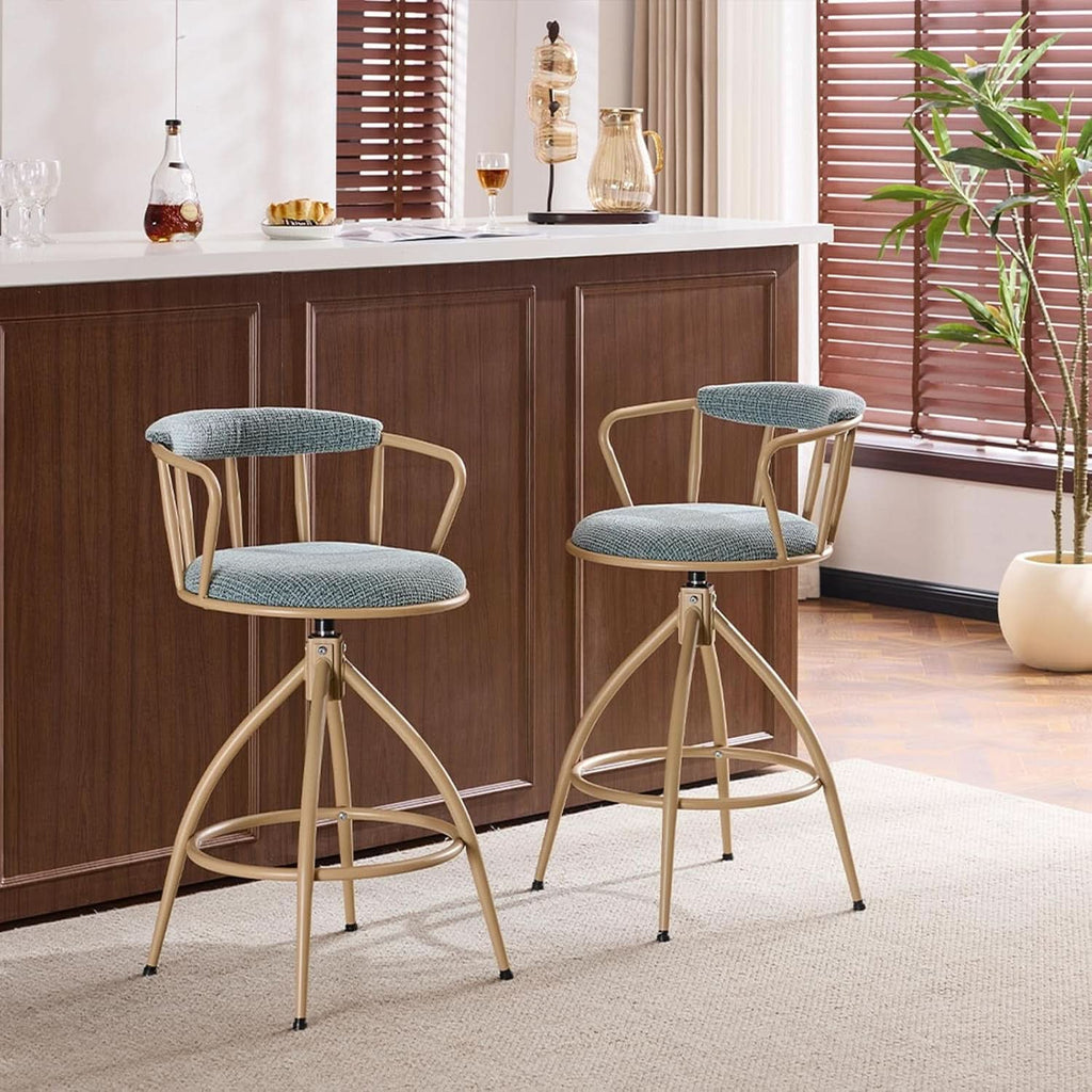 Stylish Chenille Swivel Bar Stools Set of Two