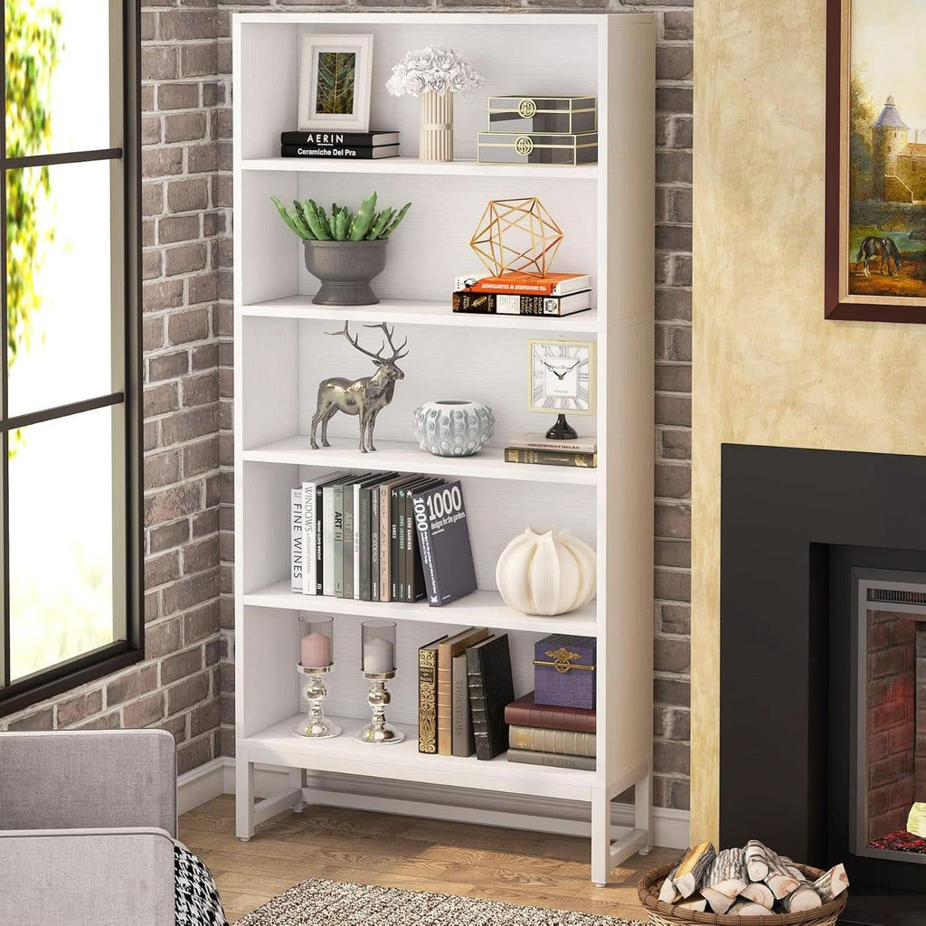 Tall 70.8 Inch Bookcase 5 Tier Heavy Freestanding White