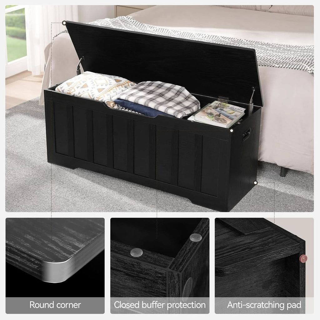 Black 47.2 Inches SolidWood Oversized Storage Bench