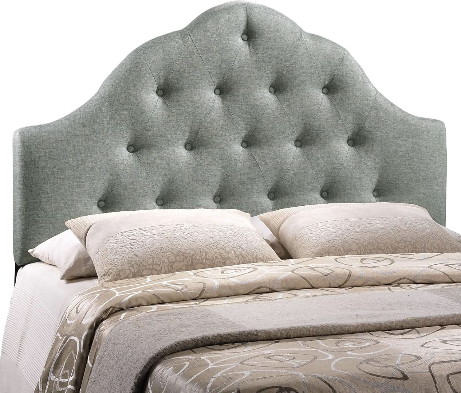 Tufted Linen Upholstered Queen Headboard with High Arch