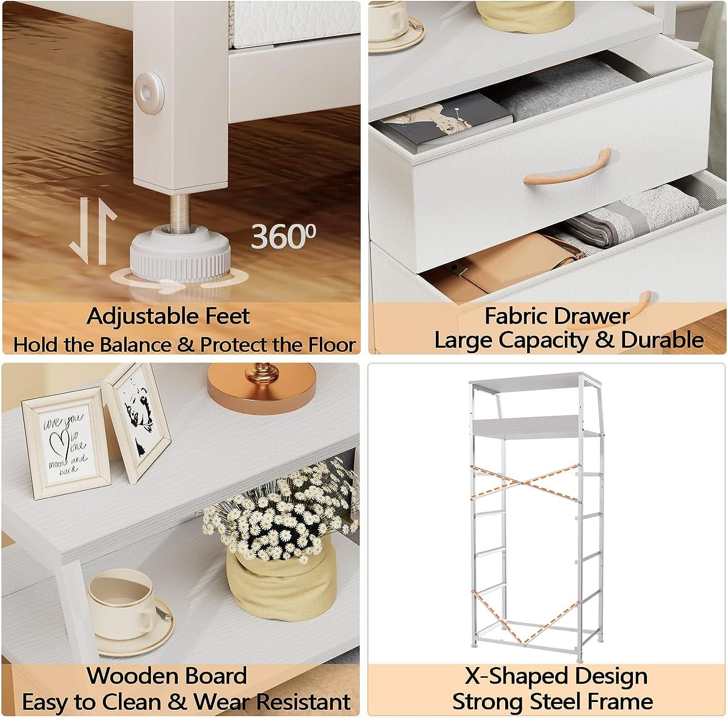 White Dresser With 5 Drawers And Wood Top Bedroom Storage