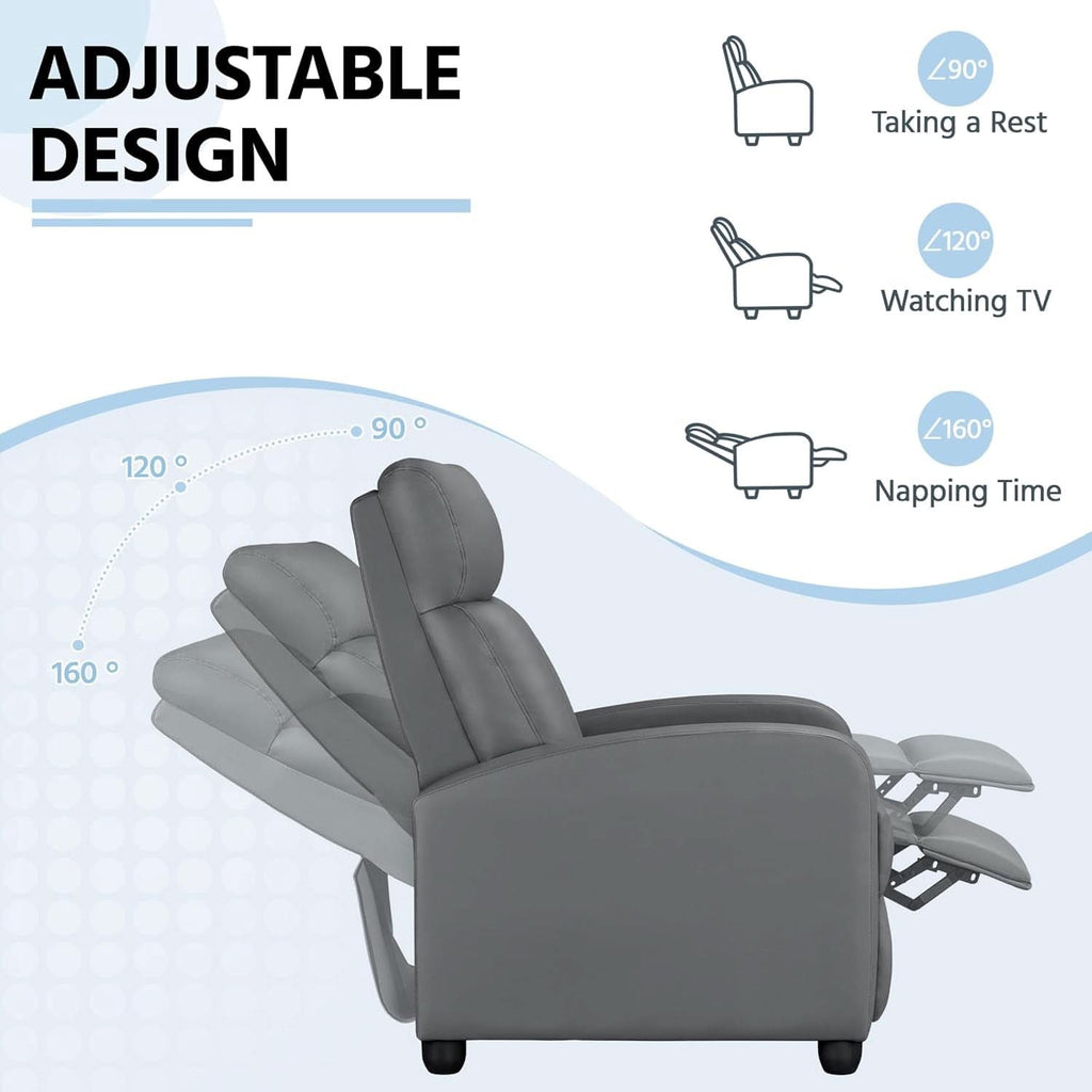 Gray PU Leather Recliner Chair With Lumbar Support